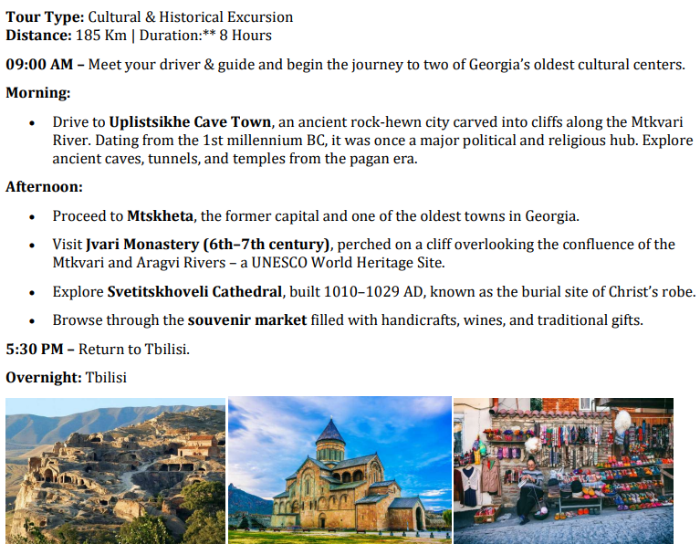 MTSKHETA & UPLISTSIKHE HERITAGE TOUR